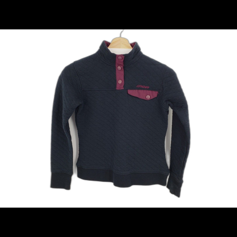 Spyder Womens Half Snap Quilted Pullover Black Maroon Sweatshirt Top Size Small
